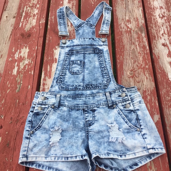 acid wash overalls shorts
